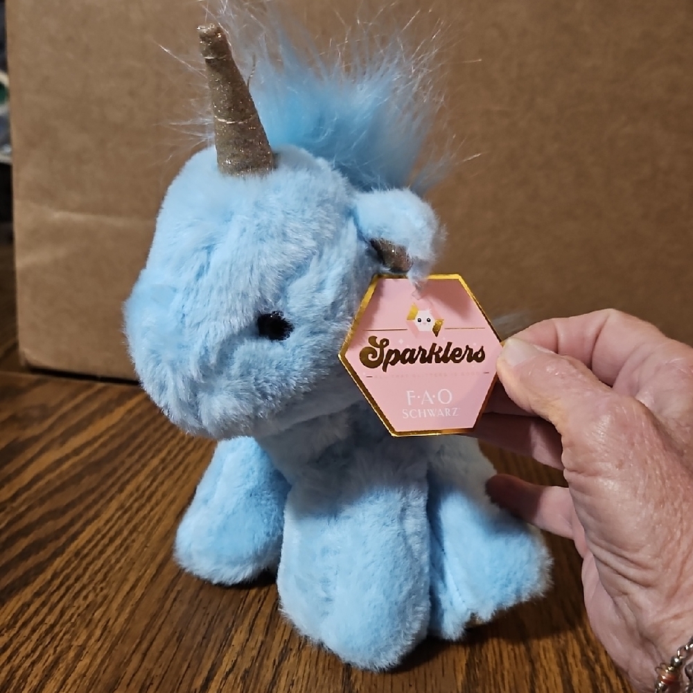 FAO SCHWARZ 6" Baby Unicorn Plush Toy - Sparklers - Blue - NWT